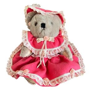 Vintage Adjustable Stuffed Bear Victorian Clothings Pink